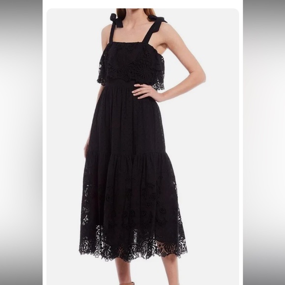 ANTONIO MELANI SIRI NOVELTY DRESS MIDI EMBROIDERED EYELET FLORAL BLACK SIZE 6 - Picture 1 of 7